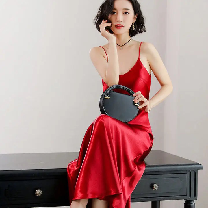Women Satin Swing Collar Skirt Dress Summer 2024 - Image 5