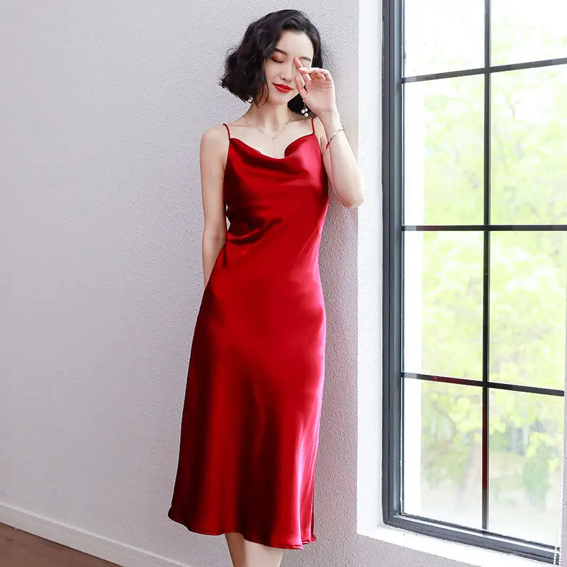 Women Satin Swing Collar Skirt Dress Summer 2024 - Image 6