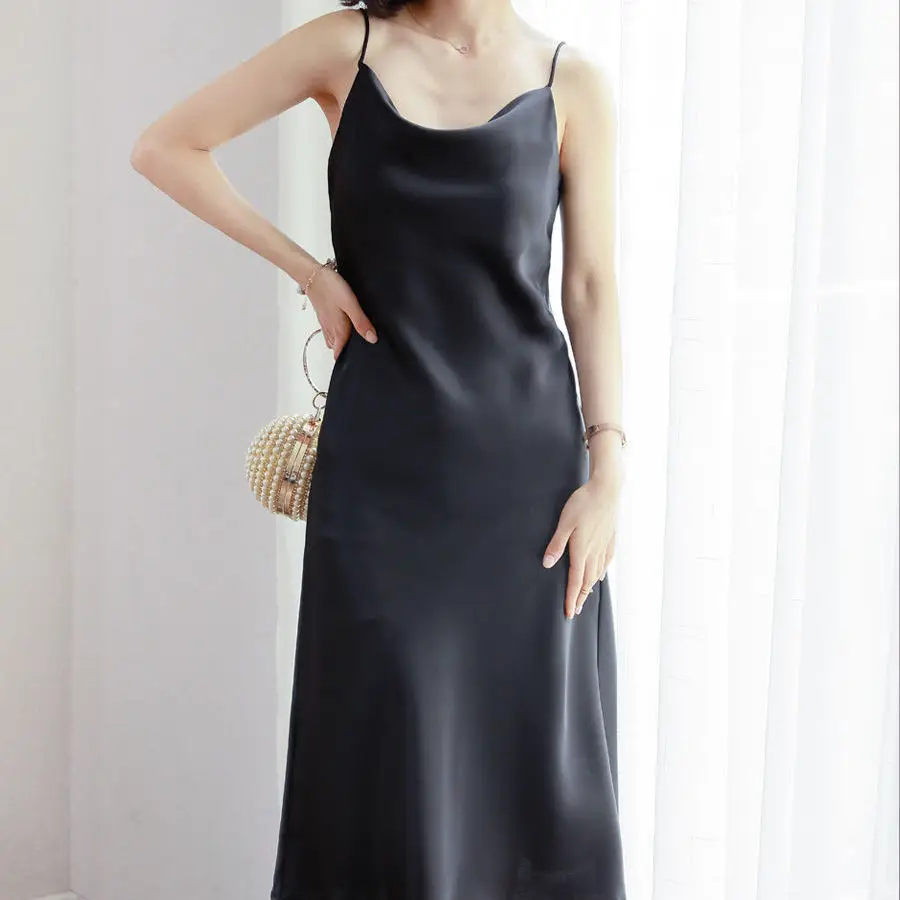 Women Satin Swing Collar Skirt Dress Summer 2024 - Image 7