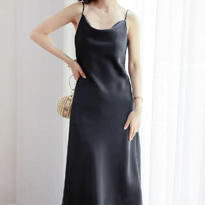Women Satin Swing Collar Skirt Dress Summer 2024 - Image 2