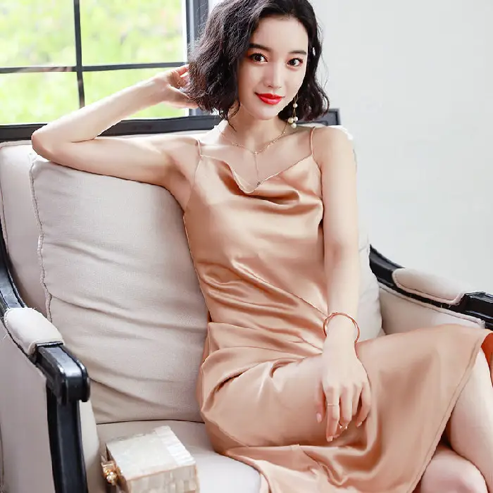 Women Satin Swing Collar Skirt Dress Summer 2024 - Image 3