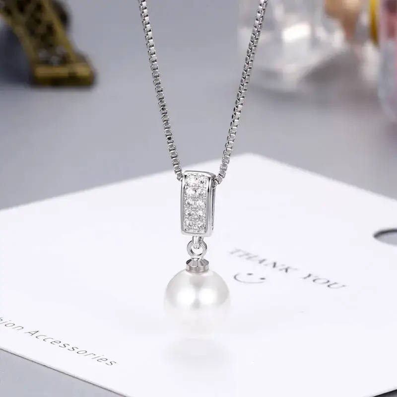 Silver Zircon Pearl Pendant for Women - Image 3