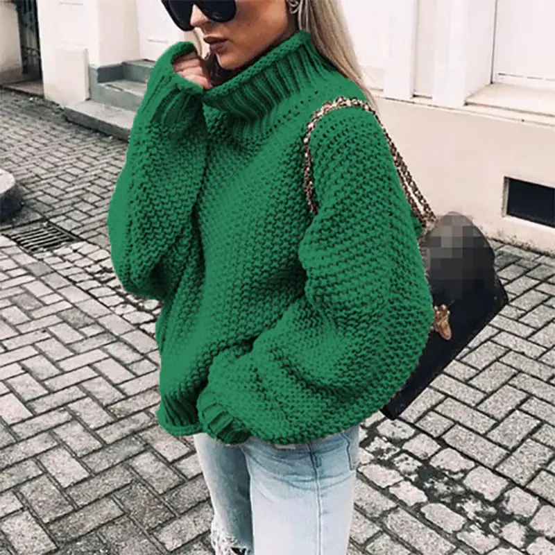 White Curled Turtleneck Knitwear Women Autumn Winter - Image 12
