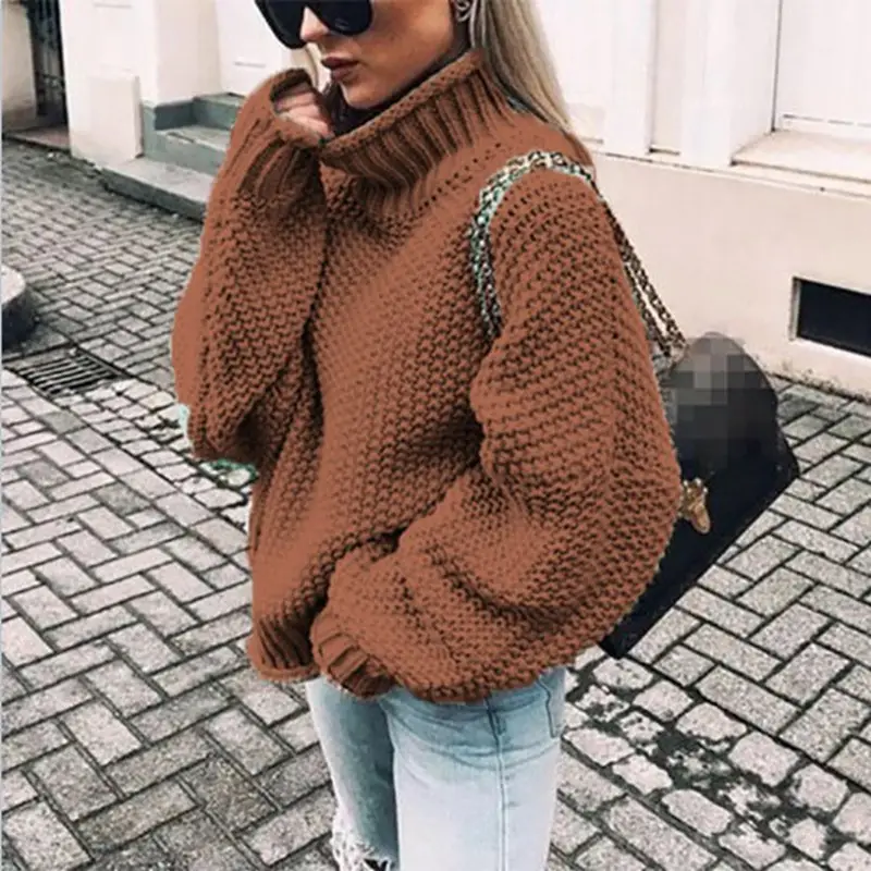 White Curled Turtleneck Knitwear Women Autumn Winter - Image 13