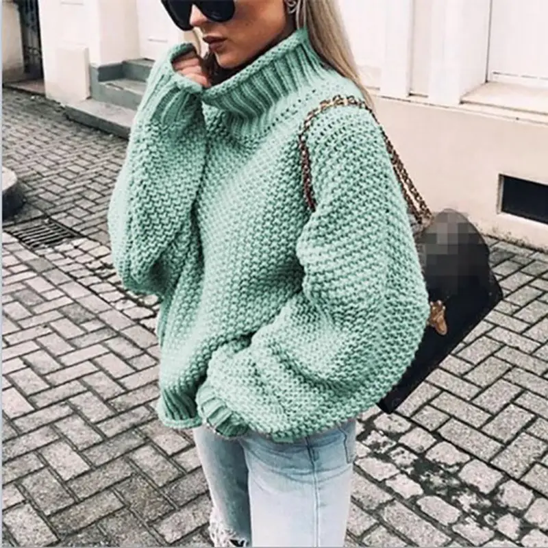 White Curled Turtleneck Knitwear Women Autumn Winter - Image 14