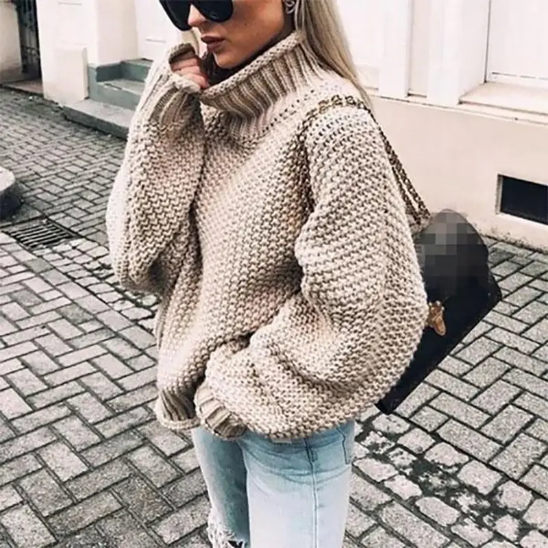 White Curled Turtleneck Knitwear Women Autumn Winter - Image 2