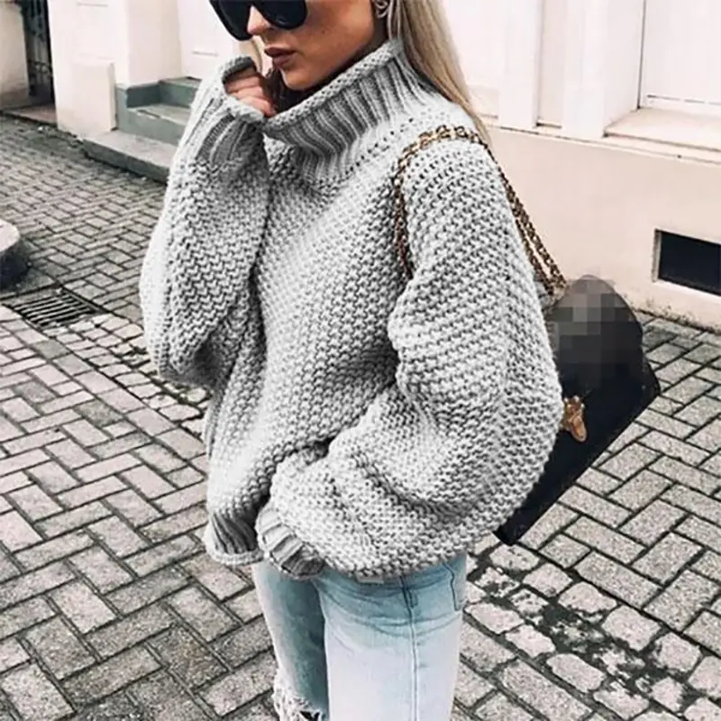 White Curled Turtleneck Knitwear Women Autumn Winter - Image 4