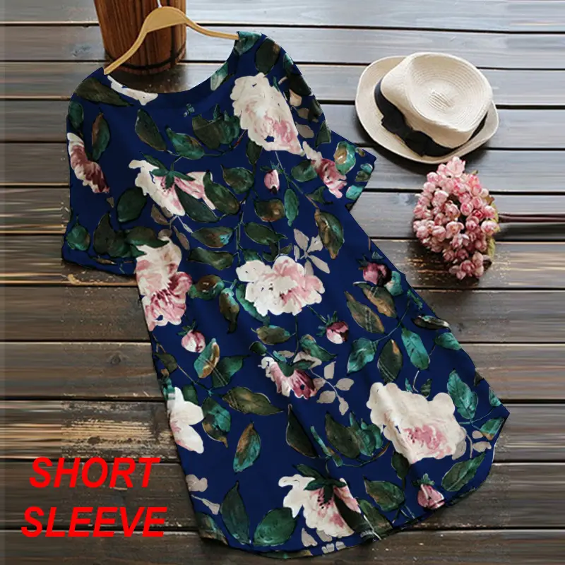 2025 New Aliexpress Round Neck Sweet Loose Short Sleeve Dress