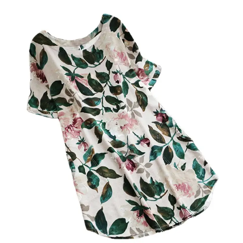 2025 New Aliexpress Round Neck Sweet Loose Short Sleeve Dress
