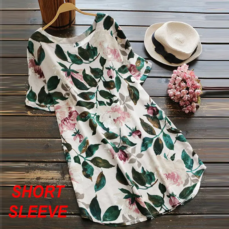2025 New Aliexpress Round Neck Sweet Loose Short Sleeve Dress