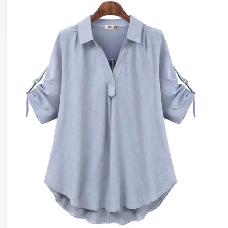 Light Blue Loose Fit Mid Sleeve Shirt for Women Large - Image 5