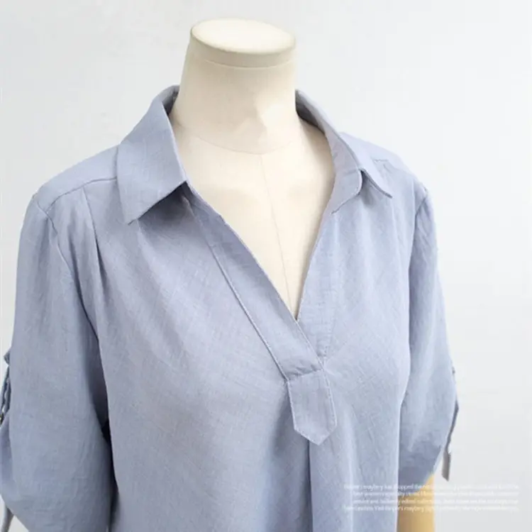 Light Blue Loose Fit Mid Sleeve Shirt for Women Large - Image 6