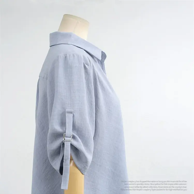 Light Blue Loose Fit Mid Sleeve Shirt for Women Large - Image 7