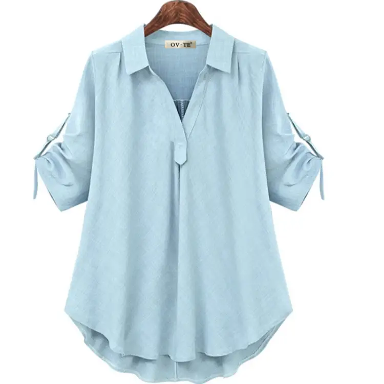 Light Blue Loose Fit Mid Sleeve Shirt for Women Large - Image 8