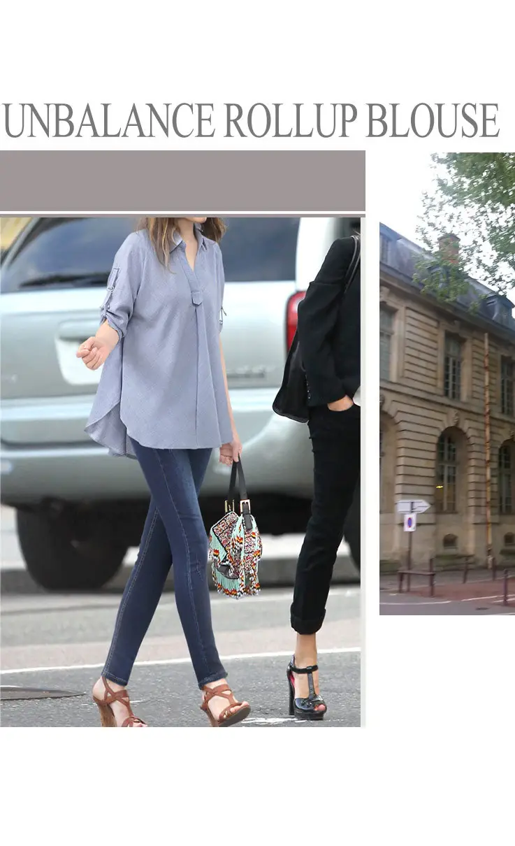 Light Blue Loose Fit Mid Sleeve Shirt for Women Large — feature 4
