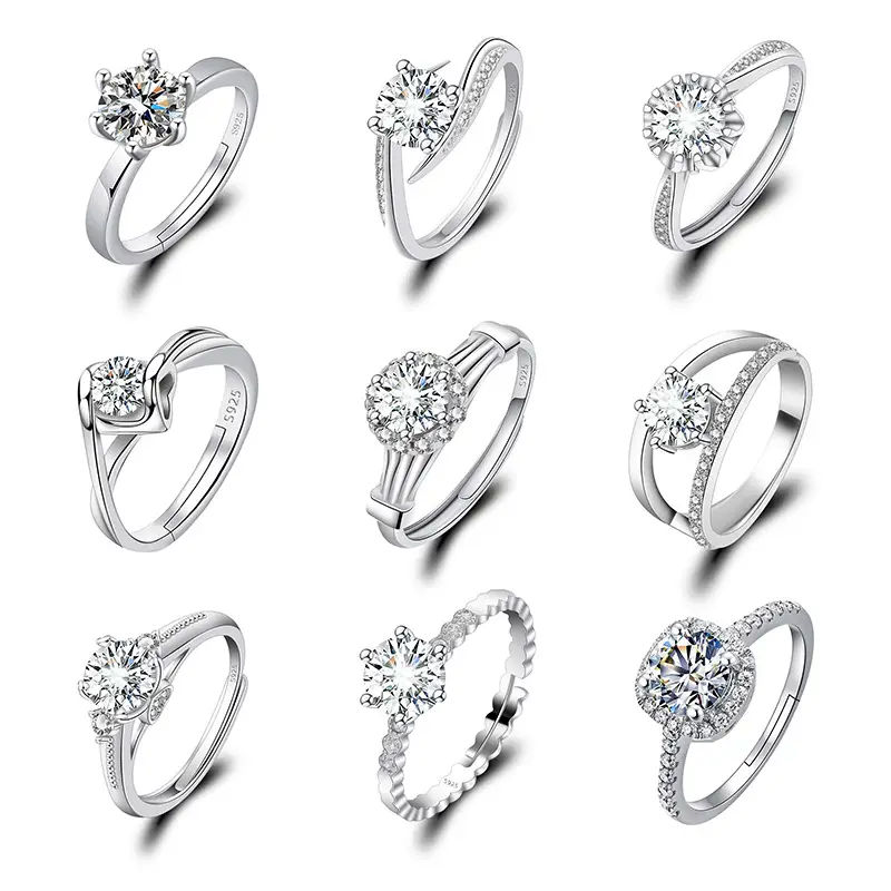 Cross-Border Hot Light Luxury Diamond Ring Women's Fashion Classic Six-Claw Ring One Carat Wedding Ring Couple Adjustable Ring Clothing accessories - Image 52