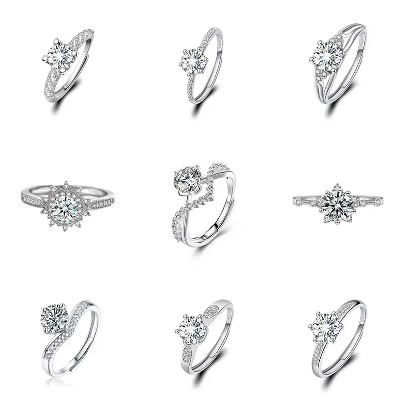 Cross-Border Hot Light Luxury Diamond Ring Women's Fashion Classic Six-Claw Ring One Carat Wedding Ring Couple Adjustable Ring Clothing accessories - Image 53