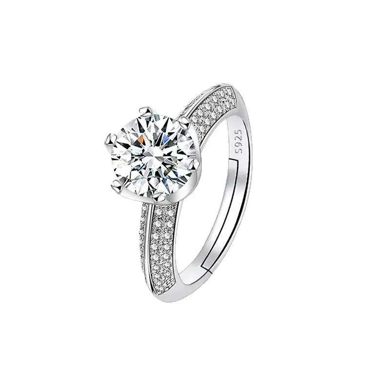 Cross-Border Hot Light Luxury Diamond Ring Women's Fashion Classic Six-Claw Ring One Carat Wedding Ring Couple Adjustable Ring Clothing accessories - Image 55