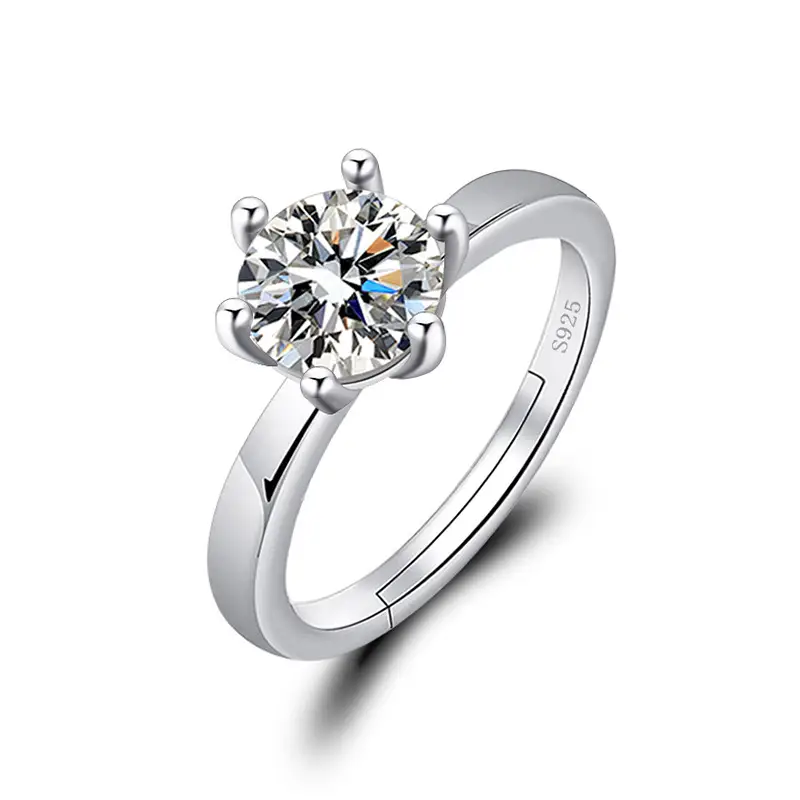 Cross-Border Hot Light Luxury Diamond Ring Women's Fashion Classic Six-Claw Ring One Carat Wedding Ring Couple Adjustable Ring Clothing accessories