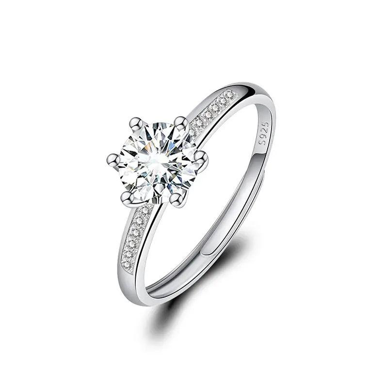 Cross-Border Hot Light Luxury Diamond Ring Women's Fashion Classic Six-Claw Ring One Carat Wedding Ring Couple Adjustable Ring Clothing accessories - Image 11