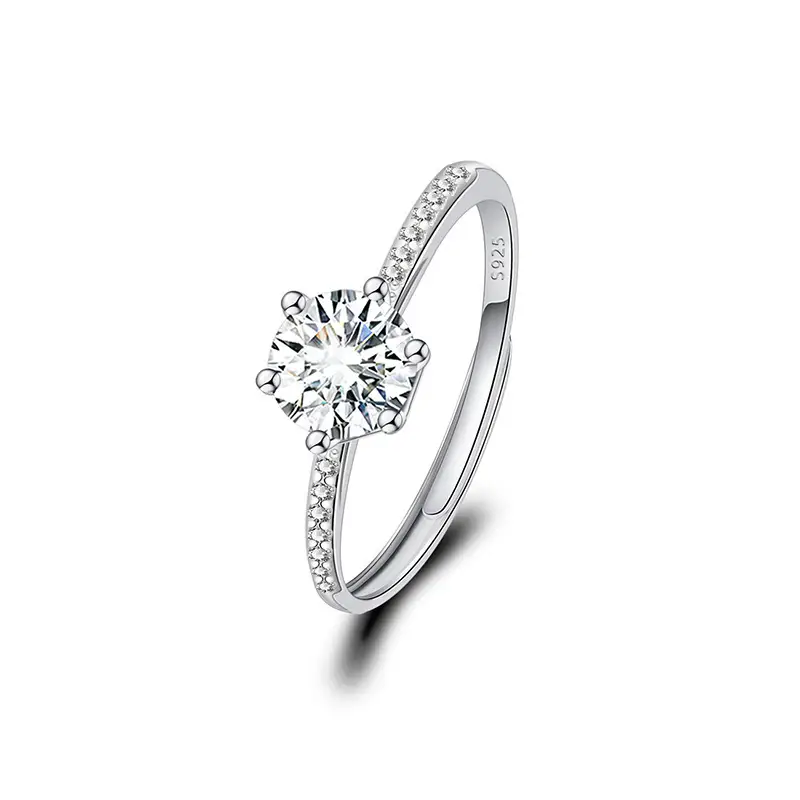 Cross-Border Hot Light Luxury Diamond Ring Women's Fashion Classic Six-Claw Ring One Carat Wedding Ring Couple Adjustable Ring Clothing accessories - Image 12