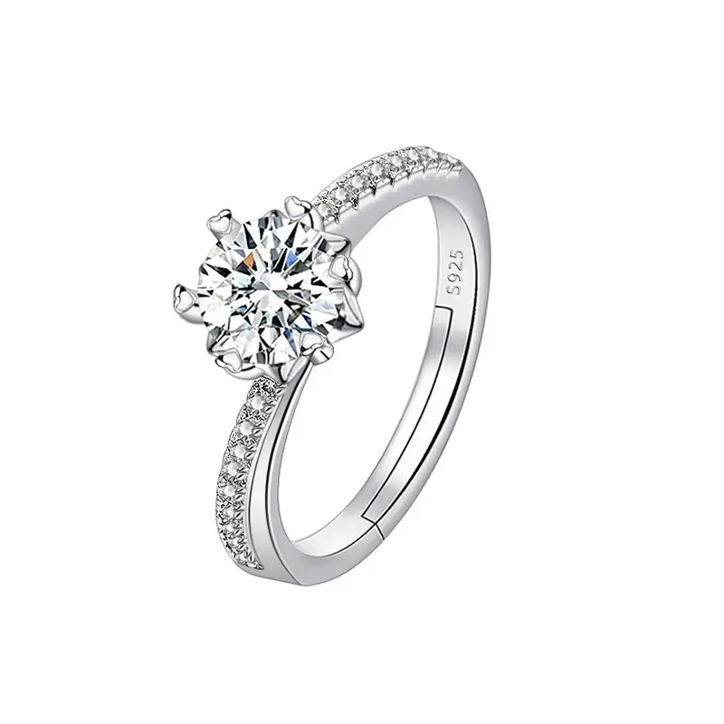 Cross-Border Hot Light Luxury Diamond Ring Women's Fashion Classic Six-Claw Ring One Carat Wedding Ring Couple Adjustable Ring Clothing accessories - Image 17
