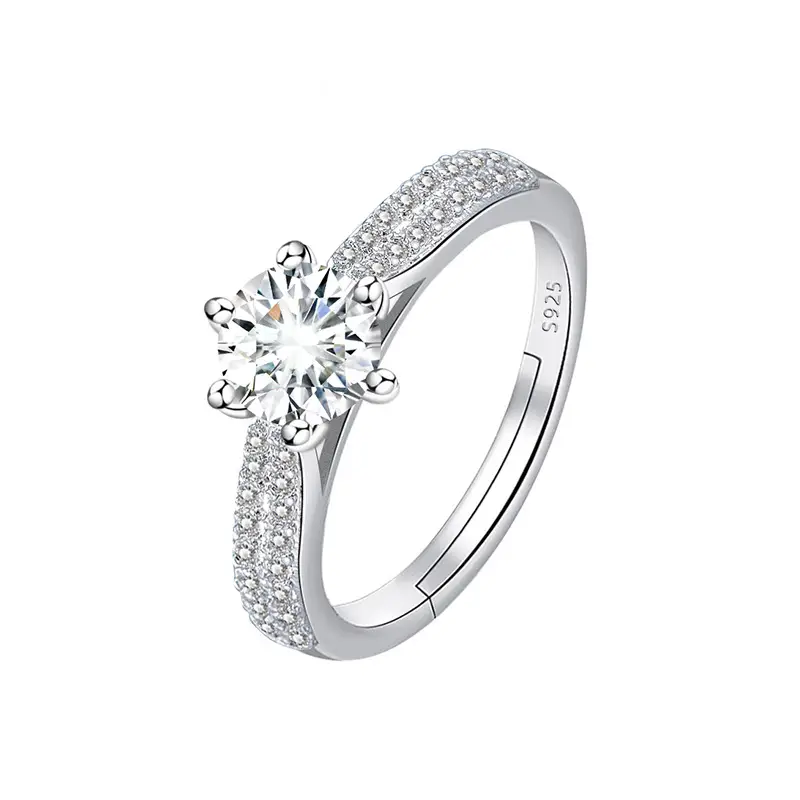 Cross-Border Hot Light Luxury Diamond Ring Women's Fashion Classic Six-Claw Ring One Carat Wedding Ring Couple Adjustable Ring Clothing accessories - Image 20