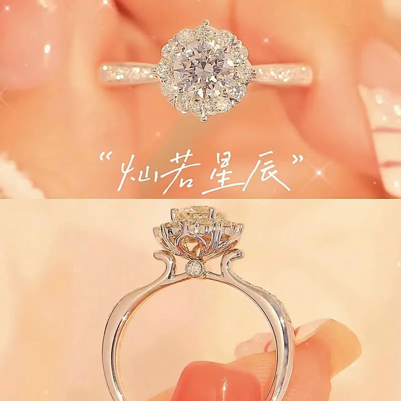 Cross-Border Hot Light Luxury Diamond Ring Women's Fashion Classic Six-Claw Ring One Carat Wedding Ring Couple Adjustable Ring Clothing accessories - Image 38