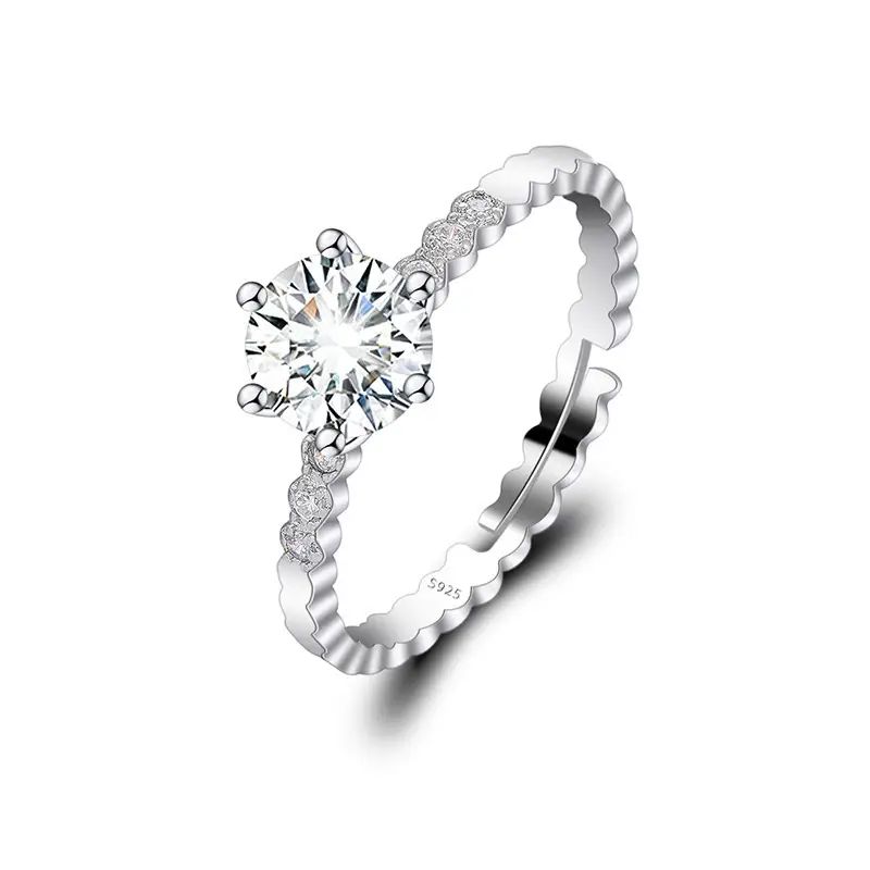 Cross-Border Hot Light Luxury Diamond Ring Women's Fashion Classic Six-Claw Ring One Carat Wedding Ring Couple Adjustable Ring Clothing accessories - Image 4