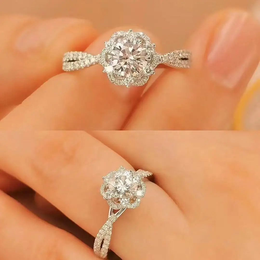 Cross-Border Hot Light Luxury Diamond Ring Women's Fashion Classic Six-Claw Ring One Carat Wedding Ring Couple Adjustable Ring Clothing accessories - Image 43