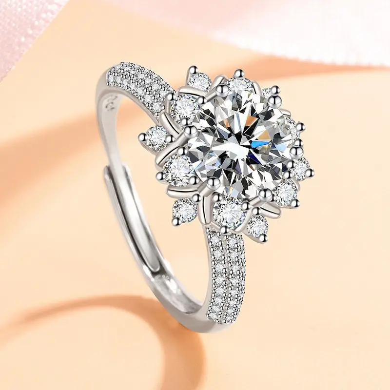 Cross-Border Hot Light Luxury Diamond Ring Women's Fashion Classic Six-Claw Ring One Carat Wedding Ring Couple Adjustable Ring Clothing accessories - Image 45