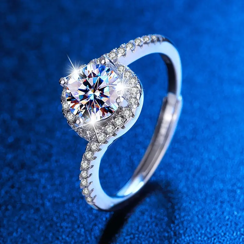 Cross-Border Hot Light Luxury Diamond Ring Women's Fashion Classic Six-Claw Ring One Carat Wedding Ring Couple Adjustable Ring Clothing accessories - Image 46