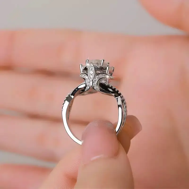 Cross-Border Hot Light Luxury Diamond Ring Women's Fashion Classic Six-Claw Ring One Carat Wedding Ring Couple Adjustable Ring Clothing accessories - Image 50