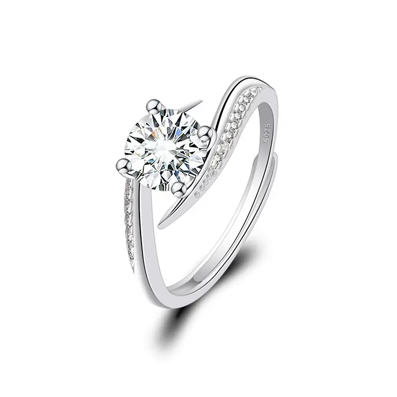 Cross-Border Hot Light Luxury Diamond Ring Women's Fashion Classic Six-Claw Ring One Carat Wedding Ring Couple Adjustable Ring Clothing accessories - Image 8