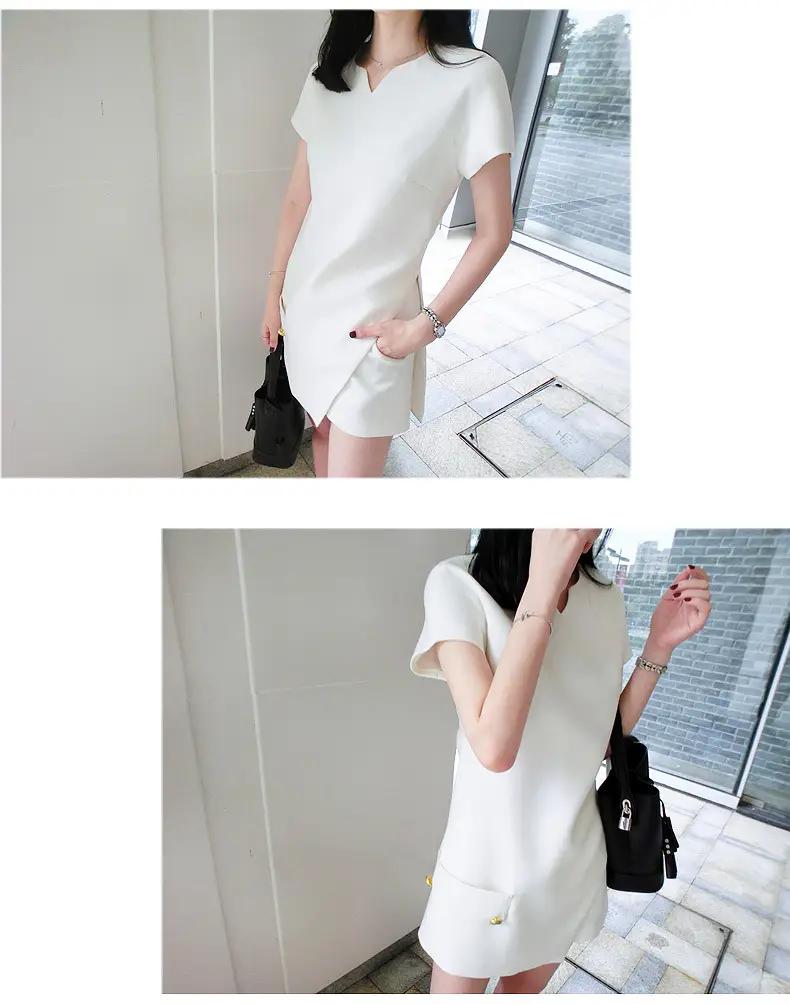 White 2-Piece Women's Summer Suit with Belted Shorts — feature 15