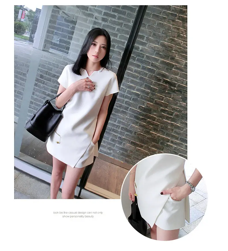 White 2-Piece Women's Summer Suit with Belted Shorts — feature 6