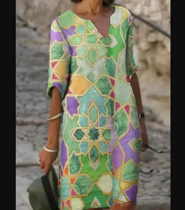 2026 V-Neck Printed Kurti Women's Casual Mid Length - Image 9