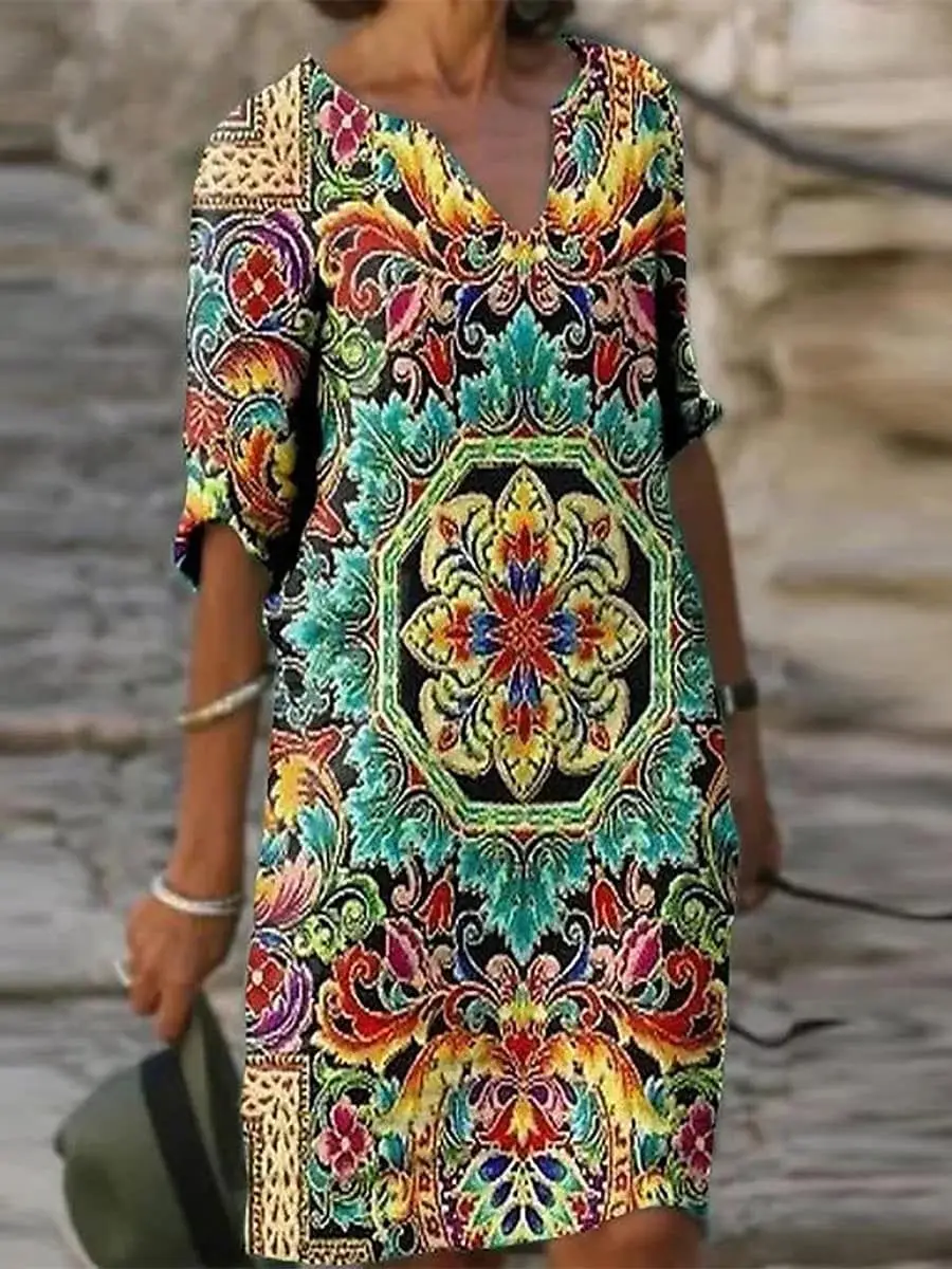 2026 V-Neck Printed Kurti Women's Casual Mid Length - Image 12