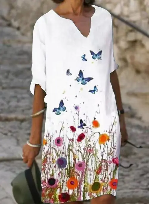 2026 V-Neck Printed Kurti Women's Casual Mid Length - Image 4