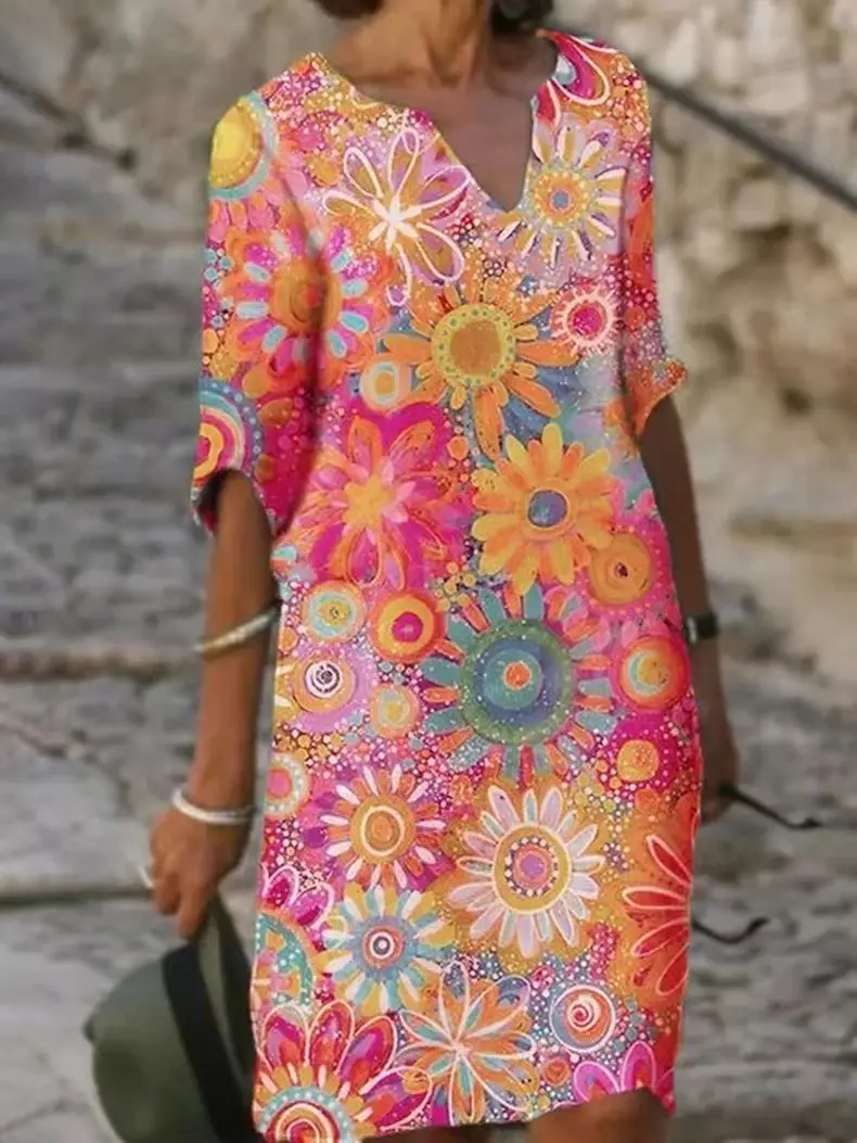 2026 V-Neck Printed Kurti Women's Casual Mid Length - Image 5