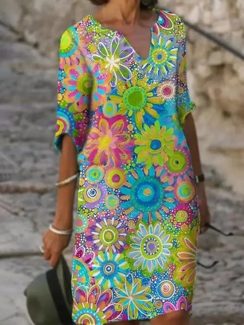 2026 V-Neck Printed Kurti Women's Casual Mid Length - Image 6