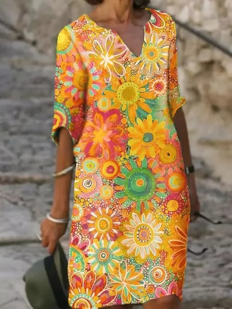 2026 V-Neck Printed Kurti Women's Casual Mid Length - Image 7