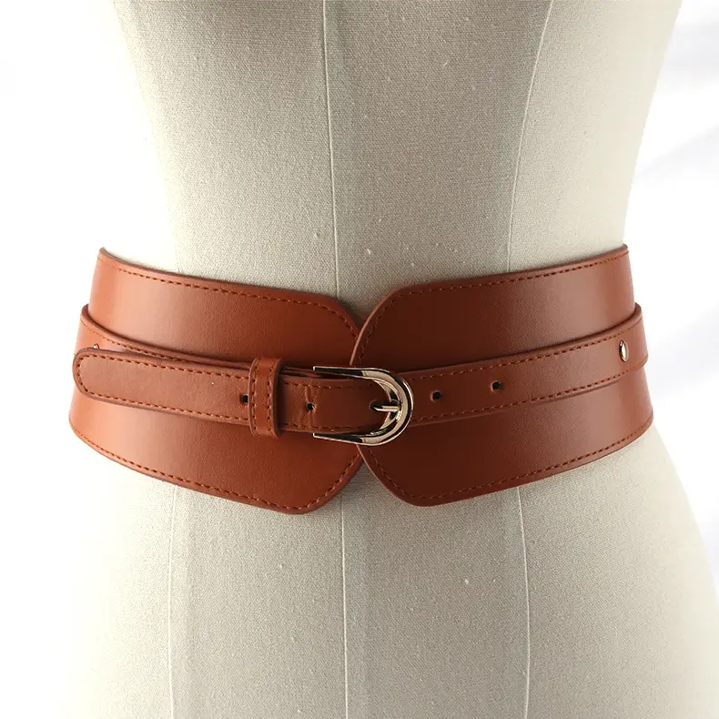 Brown Leather Belt with Gold Buckle for Women - Image 7