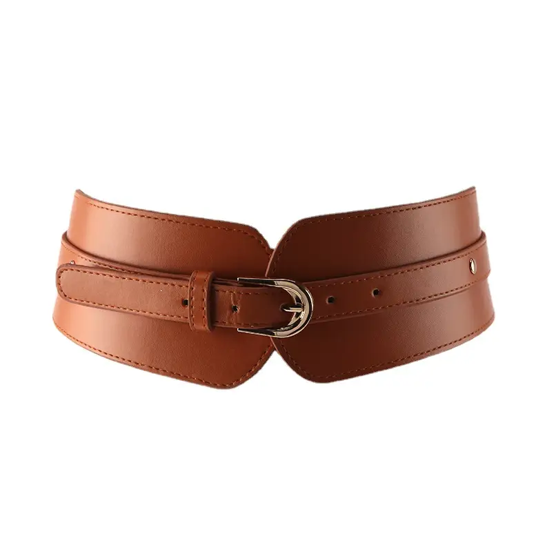 Brown Leather Belt with Gold Buckle for Women - Image 8