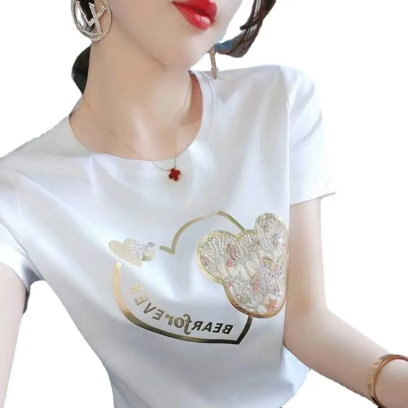 Women Cross Border Heart Print T-Shirt Black 2023 - Image 15