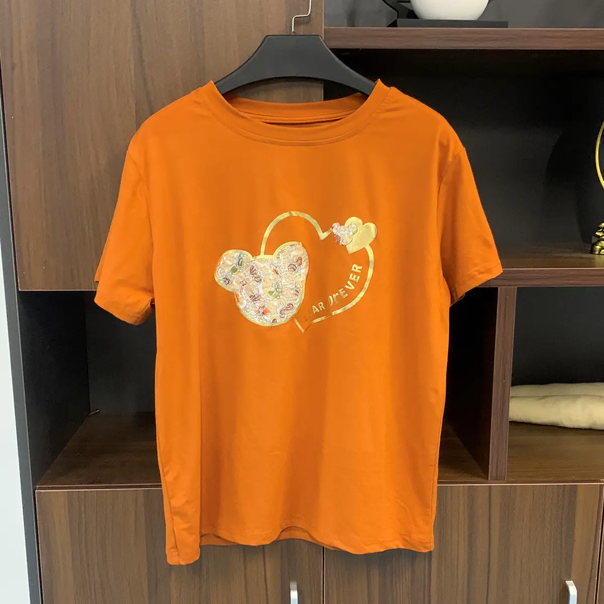 Women Cross Border Heart Print T-Shirt Black 2023 — feature 2