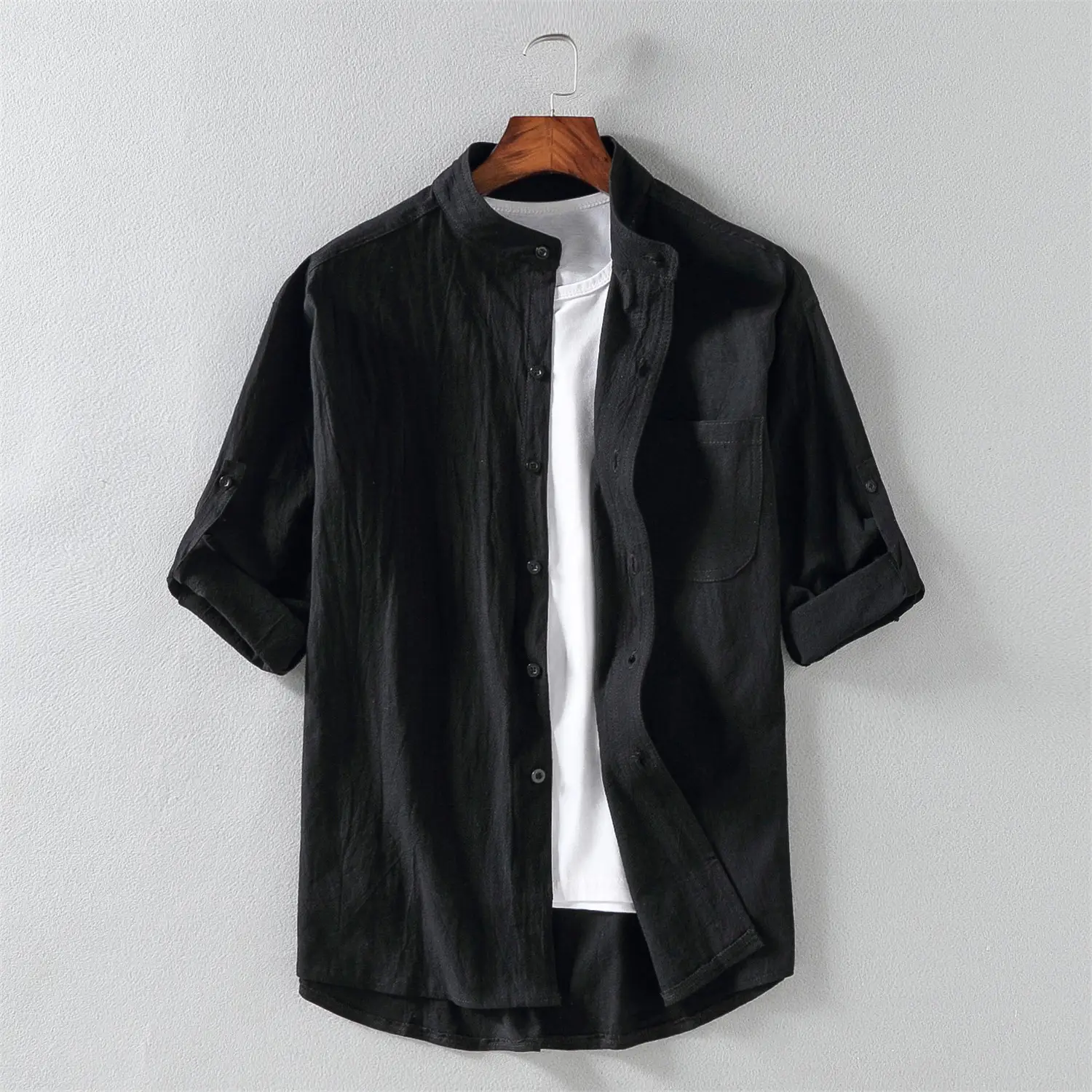 Men's Black Linen Short Sleeve Shirt - Image 9