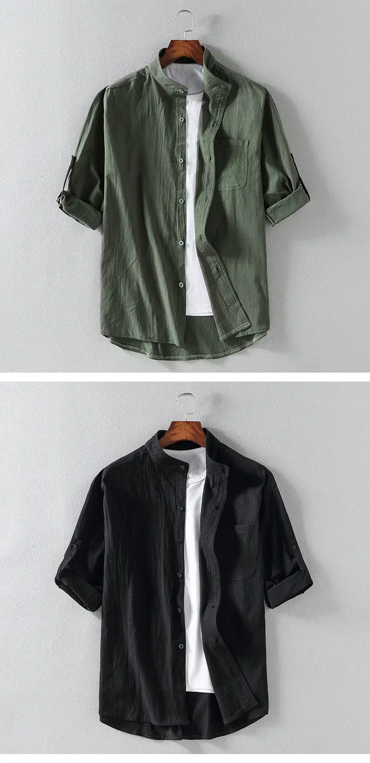 Men's Black Linen Short Sleeve Shirt — feature 5