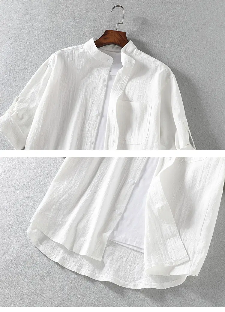 Men's Black Linen Short Sleeve Shirt — feature 7