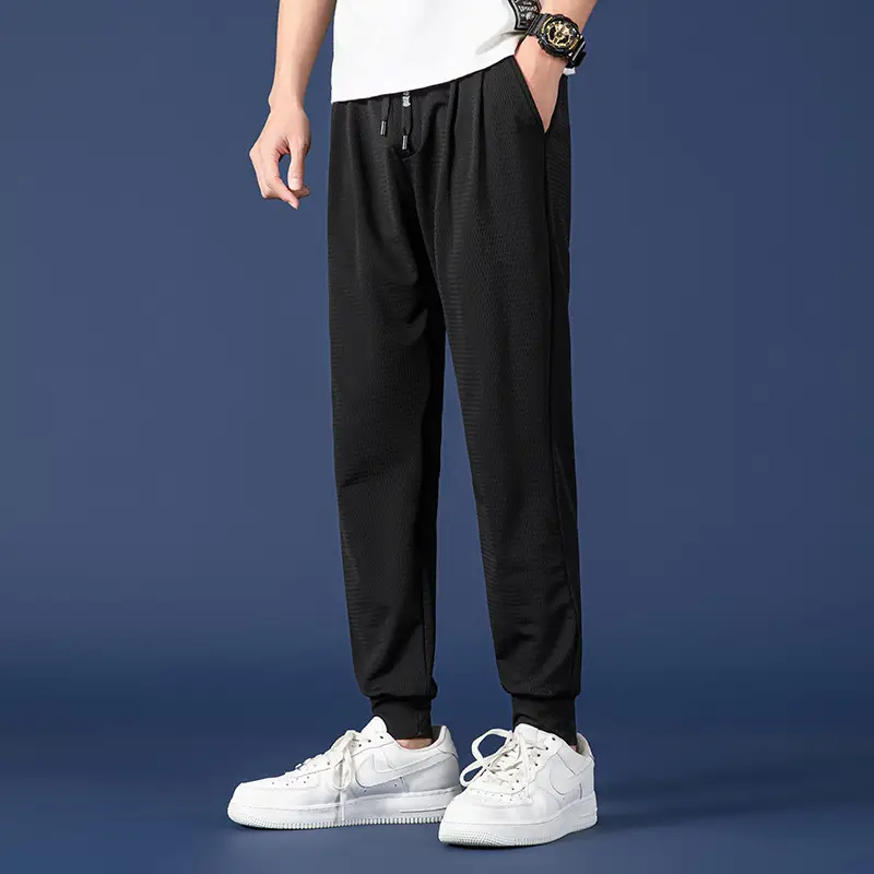 Men Mesh Ice Silk Jogger Pants Grey Large - Image 6